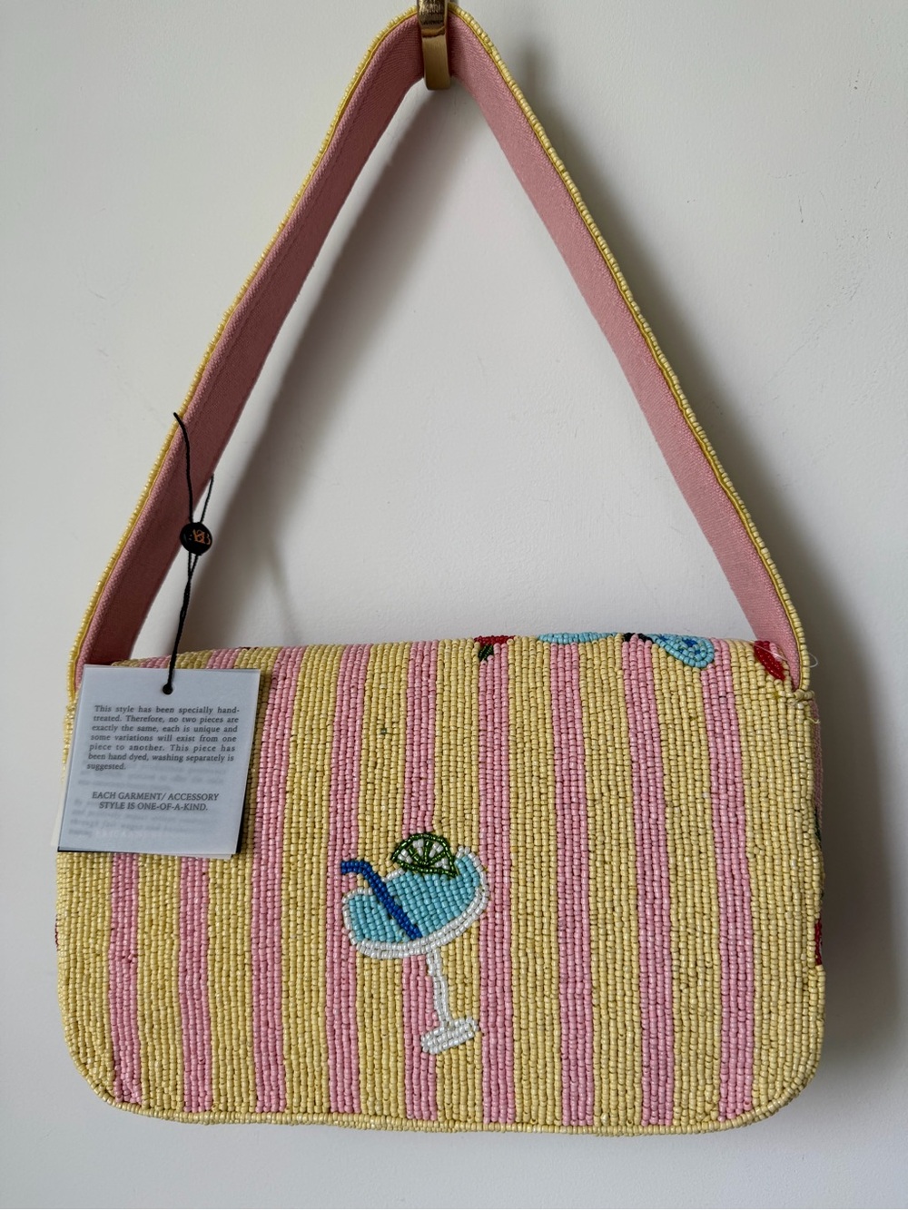 Viral beaded La Dolce Vita yellow striped Shoulder Bag - Picture 7 of 8